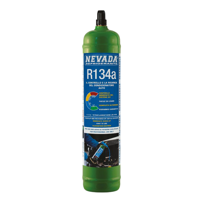 Refrigerant gas R134a refill in 900g cylinder for car A/C systems 1/2" acme valve