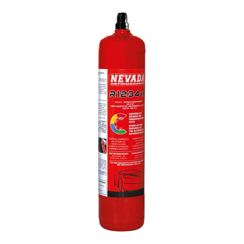 Nachfüllen des Kältemittelgases R1234yf in einer 700-g-Flasche mit 1/2-Zoll-ACME-Linksventil