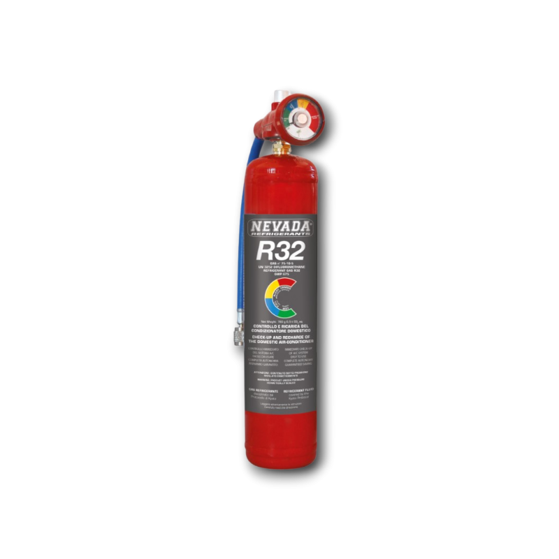 Gaz réfrigérant R32 en bouteille de 780g avec manomètre pour diagnostic et recharge