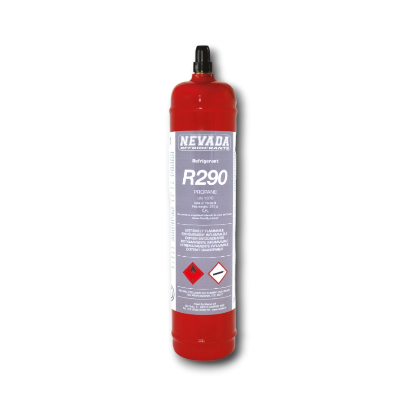 R290-Kältemittelgas, Nachfüllung in 370-g-Flasche, 1/2-Zoll-ACME-Linksventil